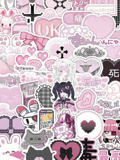 Różowe naklejki anime Y2K, słodki, a zarazem nieco drapieżny, mroczny styl, w połączeniu z serduszkowymi wzorami. Urocze i kreatywne artykuły papiernicze z motywem kreskówek, idealne do ozdób dzienników DIY, materiałów do kolaży, albumów, dzienników Bullet Journal, zeszytów i rękodzieła. Idealne na początek roku szkolnego, jako artykuły szkolne, artykuły zimowe, na Święto Dziękczynienia, Boże Narodzenie, Dzień Niepodległości Arabii Saudyjskiej, urodziny, święta, prezenty dla chłopaka/dziewczyny i dorosłych.