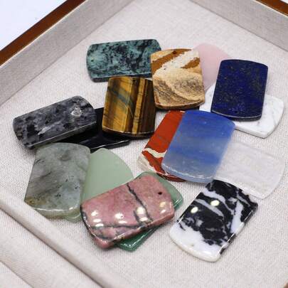 1 Piece Natural Stone Charms Rectangle Crystal Agate Pendants For Jewelry Making DIY Necklace Handicrafts Accessories 25x40mm