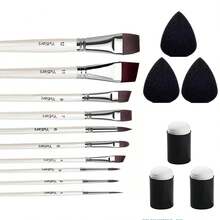 Yutiars 10 Stück Gesichtsmalerei Pinsel Set, inklusive 3 Daumenringe und 3 Wassertropfen Schwämme, geeignet für Künstler, die Acrylfarben für Gesichtskunst verwenden, ideal für Cosplay-Events und Bühnenmakeup - Sätze - Übersicht 10