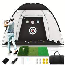 Golf Practice Net With Turf Mat, Complete Backyard Hitting Aid Set, 3-In-1 Training Mat, Target Pockets, Portable For Indoor Outdoor Driving Chipping Swing - Black - View 10