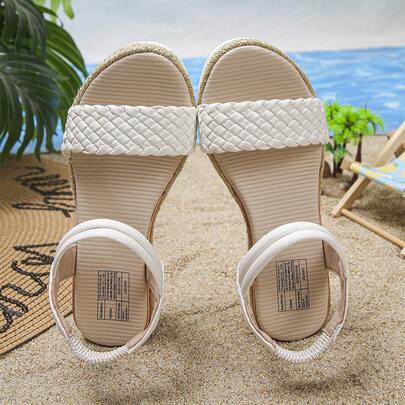 1 Pair Girl's Summer Platform Sandals, Fashionable Woven Slip-On Casual Thick-Soled Comfortable Versatile, Suitable For Vacation, Daily Wear, Beach, School