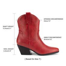 Women's Cowboy Ankle Boots Western Booties Low Heel Pointed Toe Cowgirl Boots - 紅色 - 查看 5