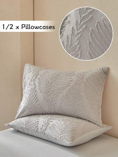 1/2pcs Gray Boho Textured Velvet Pillowcase, Minimalist Solid Color Leaf Pattern Throw Pillow Cover For Bedroom, Living Room, Home Decor, Soft & Breathable, Machine Washable, Suitable For All Seasons, Pillow Insert Not Included
