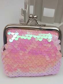 1 pieza Monedero de lentejuelas de 3 pulgadas de colores, monedero de estudiante, bolsa de llavero con escamas de pez, bolsa de almacenamiento de joyas - Multicolor - Ver 7