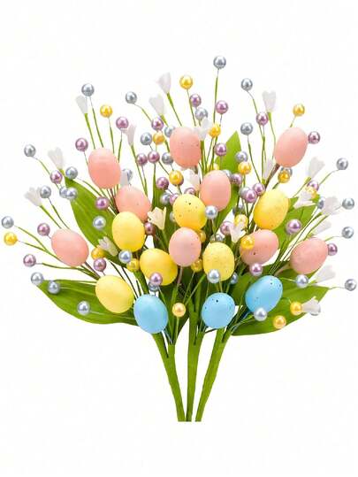 1/3pcs Artificial Easter Spring Dried Berry Flowers With Bendable Wire Stems & Realistic Colorful Buds - Plastic Faux Eggs And Leaves For Vase Arrangements, Indoor/Outdoor Table Centerpieces, Spring Home Decor Suitable For Easter Centerpieces