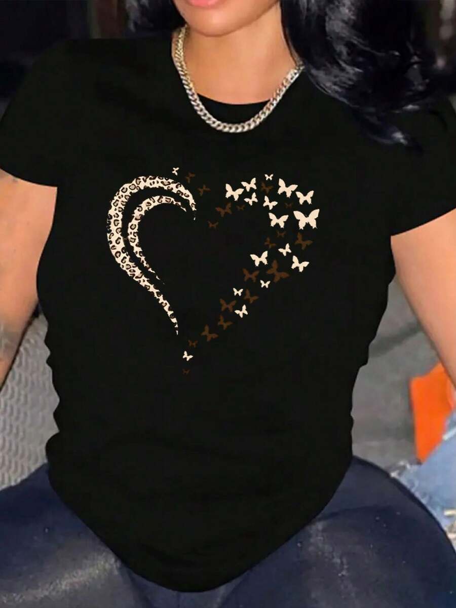 Womens TShirt Comfortable Crew Neck Casual Cotton Blend ShortSleeves Soft Breathable Top Womenswear Tshirt Summer Spring Streetwear Fabric - 黑色 - 查看 1