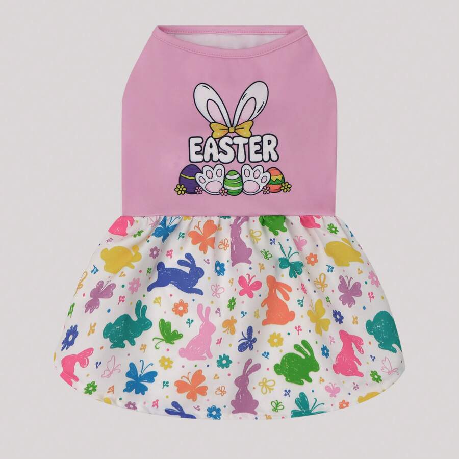 1pc Easter Bunny Print Pet Dog Dress, Suitable For Small/Medium Dogs, Cats, Easter Party Holiday Costume Gift - Pink - View 1