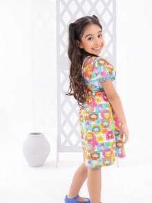 Vestido Infantil Menina Colorido Estampado com Bolsa | Roupa Infantil Feminina | Vestido de Verão TAM 4 ao 10 - Multicolorido - Visão 3