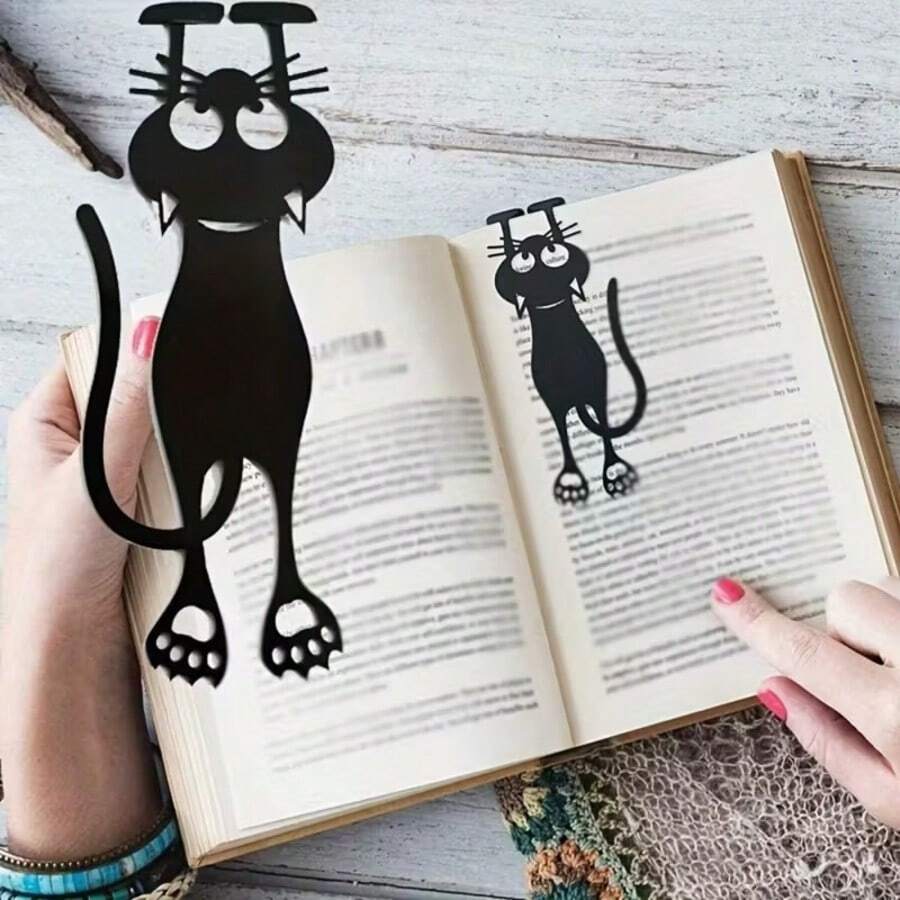 2D Flat Black Hanging Bookmark, Innovative Acrylic Bookmark With Hollow Design And Cat Pattern - A - View 1