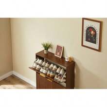 24 Cm Schmaler Schuhschrank Mit Nutfront – Höhenverstellbar Mit Kippschutz Und Stabilem Dekotisch Für Den Flur, In Nussbaum-Optik - Walnut - View 11