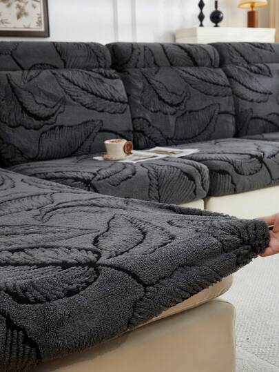 1pc Soft Plush Pet Proof Sofa Seat Cover, Rectangular Plaid Pattern, Multi-Color Jacquard Floral Design, Thick Plush Upholstery, Suitable For Sofa Backs/1/2/3/4/Chaise Lounge In Autumn/Winter