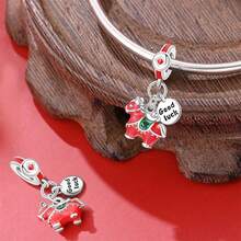 1 Silver-Plated Pendant Bead, Chinese New Year Tiger-Head Hat Girl Bead, Chinese New Year Top Scholar Bead, Chinese New Year Lucky Red Horse Pendant, Chinese New Year Tiger-Head Shoe Pendant - Multicolor - View 9