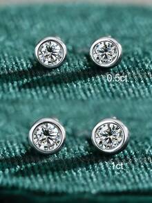 Women Fine Bridal Earrings - Round Moissanite Earrings - View 8