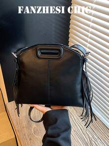 Petite & Chic Tassel Handbag, Women's New Personalized Versatile Tote Bag, Casual Commute Shoulder/Crossbody Bag - Black - View 1