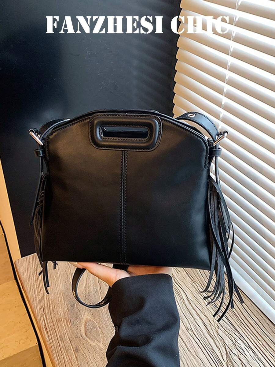 Petite & Chic Tassel Handbag, Women's New Personalized Versatile Tote Bag, Casual Commute Shoulder/Crossbody Bag - Black - View 1