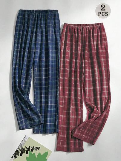 男士休闲格子印花家居裤两件套，舒适宽松版型，春夏款