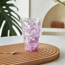 1个美观双层玻璃咖啡杯，保温透明浓缩咖啡杯，耐热花卉图案咖啡杯带把手，透明花朵杯，适用于卡布奇诺、咖啡、茶、牛奶、拿铁、果汁、热饮（粉色/蓝色） - 彩色 - 查看 14