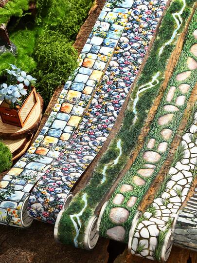 1卷石子草径景观PET装饰胶带，适用于剪贴簿、DIY工艺品、日记本、相册、杂志等。