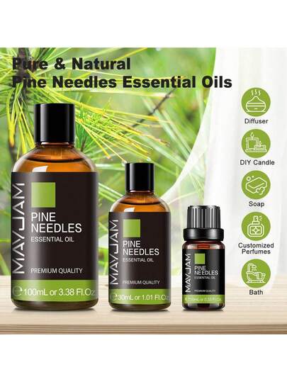 MAYJAM 1pc 10/30/100ml Pine Neddles Essential Oils For Diffusers,Reed Diffusers,Humidifier,Candle And Soap Making,Premium Pine Neddles Oils For Diffusers For Home Aromatherapy Skin Care Revive Relieve Sleep,Hair Care,Air Purification For Living Room Office,Ideal Gift