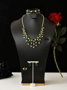 5pcs Luxury Copper Inlaid Green Zirconia Women Jewelry Set, Engagement Party Accessories - Multicolor - View 3