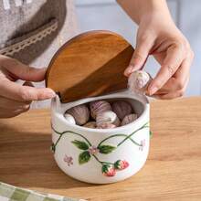 手绘浮雕陶瓷糖盐罐套装，陶瓷底座一体式油醋瓶调味罐，餐厅及厨房储物罐 - 彩色 - 查看 6