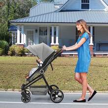 Silla de Paseo Ligera Tipo Paraguas para Bebés, Carrito de Bebé Reclinable con Capota y Cesta Grande, Doble Bandeja para Padres e Hijos, Plegado Compacto para Viajes - Gris - Ver 7