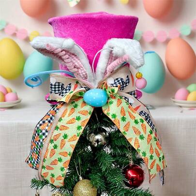 Easter Tree Topper Top Hat Decorative Bow Bunny Ear Easter Tree Decoration For Home Decor