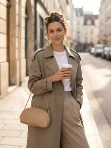 Burberry Túi đeo chéo hình vòm bằng satin màu sâm panh - Túi cầm tay 1 mảnh có khóa kéo với dây đeo xích vàng và logo dập nổi, túi xách sang trọng dành cho tiệc tùng và hẹn hò. - màu nâu - Xem 2