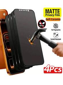 4Pcs Matte Privacy Screen Protector Compatible With IPhone 17 Pro Max Soft Film, Non Glass, Full Coverage Anti-Peeping Anti Spy Anti Glare Ceramic Film, Anti-Fingerprint, Case Friendly Compatible With IPhone 17 Pro Max 17 Air 16 Pro Max/16 Pro/16 Plus/16/15 Pro Max/14 Pro Max/13 Mini/12/11/XS MAX/XR - Black - View 13
