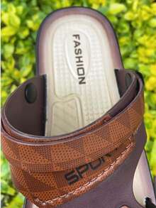 2026 Spring/Summer Men's Dual-Use Rhombus Pattern Beach Shoes, Polyurethane Material, Non-Slip, Breathable, Suitable For Beach, Youth, Autumn/Spring - Brown - View 7