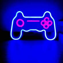 1 pieza Señal de neón creativa 3D de controlador de juego geométrico, arte de neón de madera LED, adecuado para sala de juegos, bar, sala de computadoras, tienda, decoración de pared multifuncional con control de interruptor, alimentado por USB, material de plástico, excelente para dormitorio, área de juegos, regalo de cumpleaños - Blanco - Ver 21