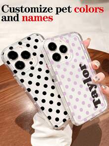 1 buah Casing Ponsel Transparan Minimalis Motif Polka Dot Kustom dengan Nama & Huruf, Kompatibel dengan iPhone 11/12/13/14/15/16/17 Pro Max - Clear - View 4