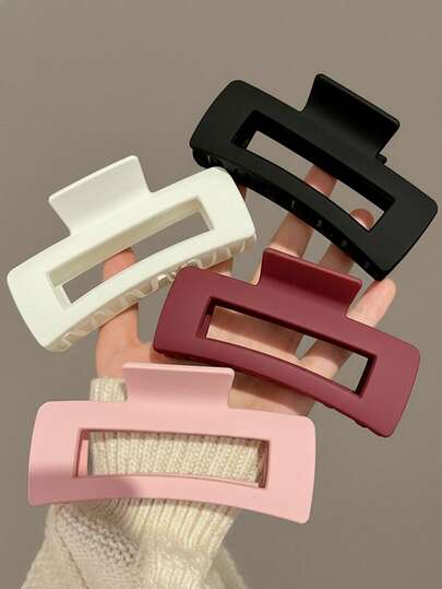 4 piezas/1 pieza Pinzas de pelo cuadradas grandes de plástico en negro, beige, rojo burdeos y rosa para niñas, de estilo elegante y minimalista, adecuadas para uso diario, fiesta, viaje, accesorios de peinado, maquillaje y vestimenta para el verano, la escuela y la universidad en otoño e invierno