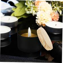 一套46个黑色蜡烛罐，每个4盎司，配有哑光木纹盖 - 非常适合蜡烛制作、艺术创作和小物件收纳 - 内含6个罐子、14根烛芯、6个烛芯支架和20个标签 - 6Pcs 黑色蠟燭罐 + 40 蠟燭製作配件 - 查看 5