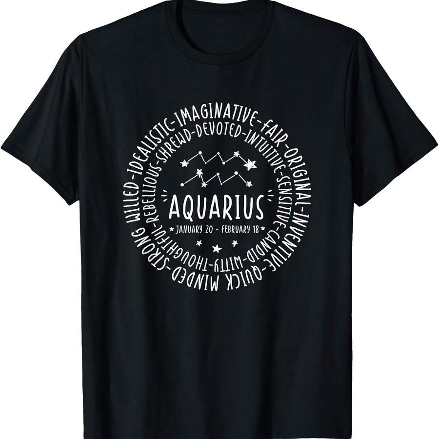 Camiseta del zodiaco Acuario - Camiseta con el signo zodiacal Acuario - Negro - Ver 1