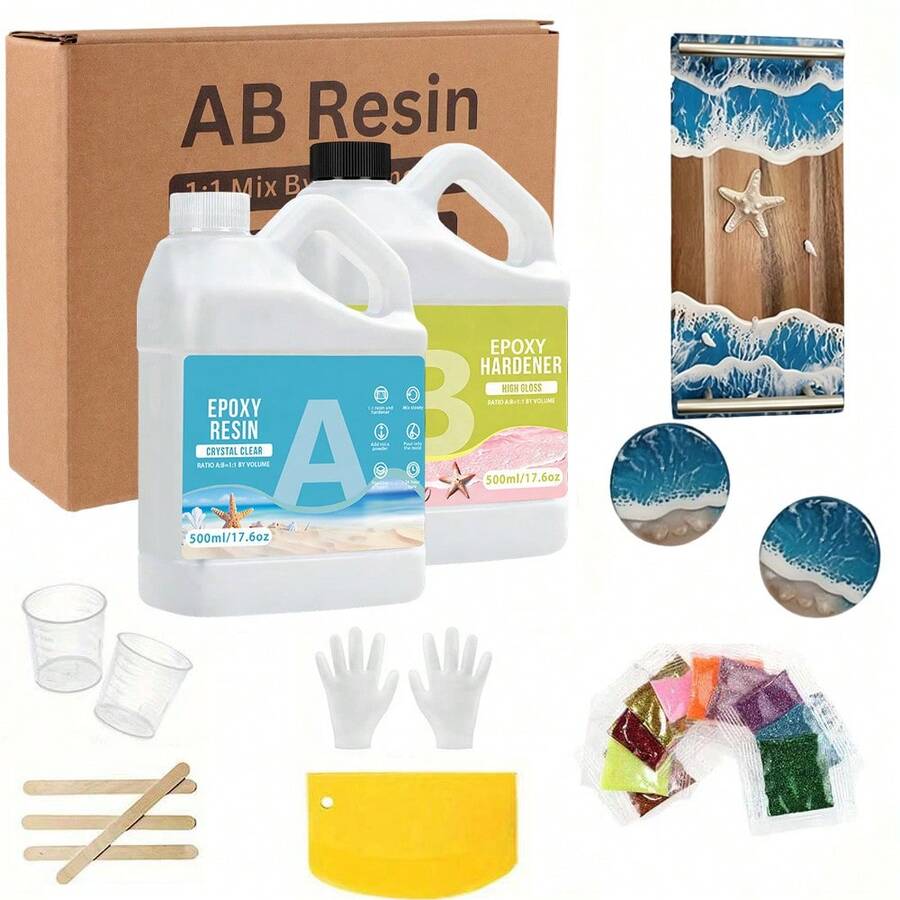 1000ml Casting Epoxy Resin, Bubble-Free And Crystal Clear Epoxy Resin Kit, Resin And Hardener With 1:1 Volume Mixing Ratio, Suitable For Jewelry Making, Handicrafts, And Arts - Multicolor - View 1