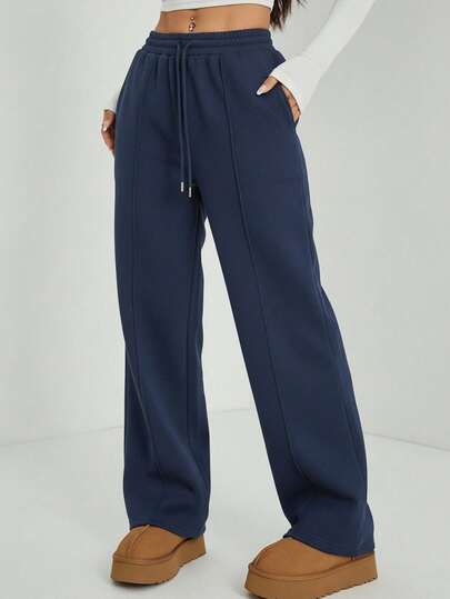 Women's Outdoor Sports Pants, Casual Straight-Leg Pants, Drawstring Elastic Waist Trousers, Suitable For Autumn/Winter Outdoor, Running, Fitness, Gatherings