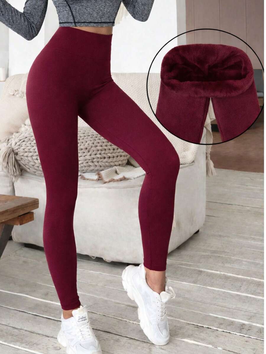 PLUSHY LEGGING PANTS, WOMEN'S FLANNELLED LEGGINGS WITH A WAIST, IDEAL FOR PILATES, GYM, GYM IN YOUR DAY TO DAY - 酒紅色 - 查看 1