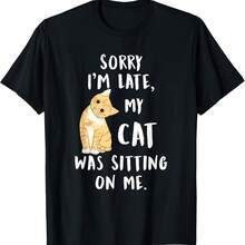 Miau gato, lo siento, llego tarde, mi gato estaba sentado sobre mí. Camiseta Miau gatito - Negro 4 - Ver 1