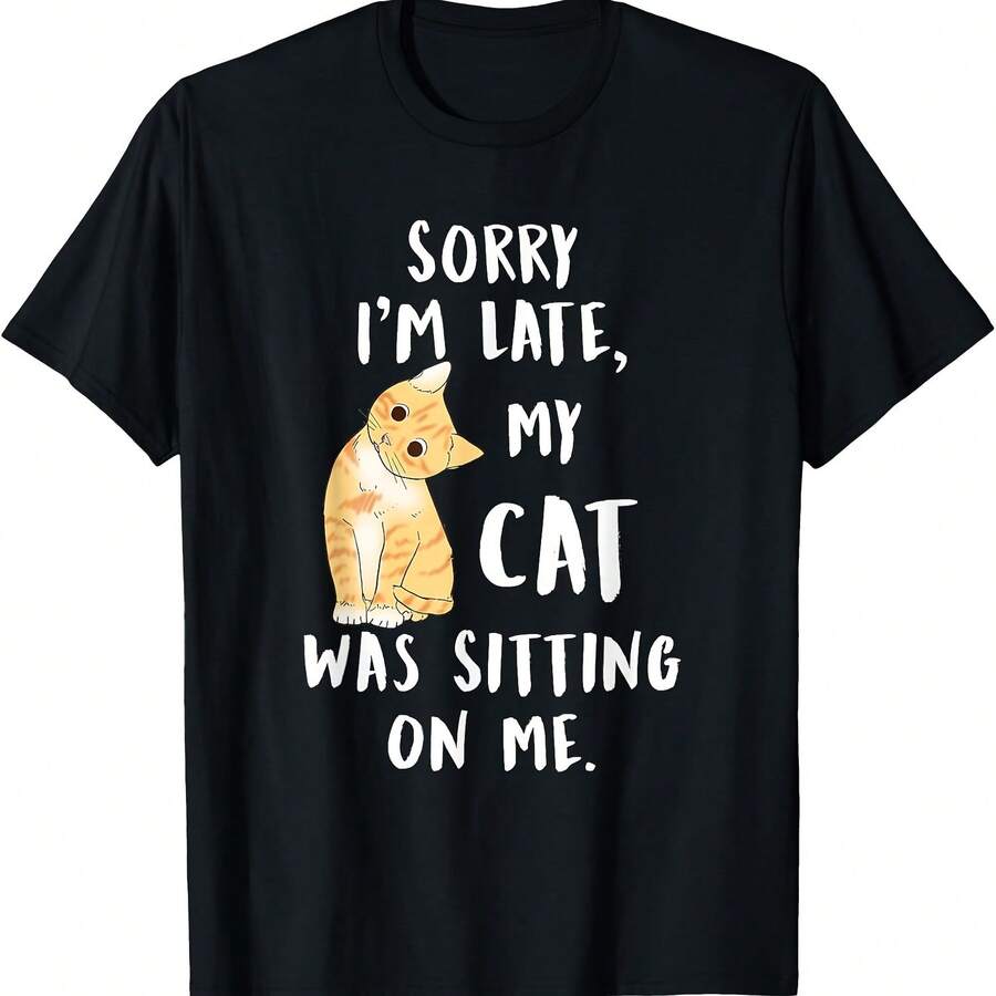 Miau gato, lo siento, llego tarde, mi gato estaba sentado sobre mí. Camiseta Miau gatito - Negro 4 - Ver 1