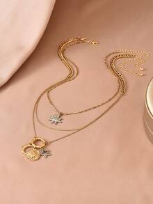 1 Set de Collar Multicapa Estilo Retro Punk con Colgante de Estrella y Luna, Adecuado para Uso Diario, Ir al Trabajo, Cadena de Suéter de Mujer - Multicolor - Ver 4