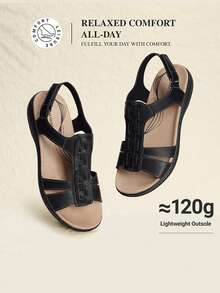 Women's Arch Support Sandals Comfortable Thong T-Strap Orthotic Casual Beach Walking Summer Flat Sandals - 黑色 - 查看 3