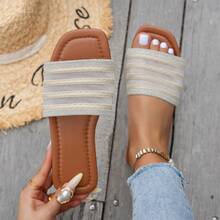 Bohemian Style Casual Comfortable Breathable Striped Flat Slippers - Beige - View 9