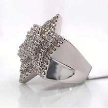 时尚奢华铂金镀层立方氧化锆镶嵌三层3D六芒星男士嘻哈派对戒指 - 白金 - 查看 2