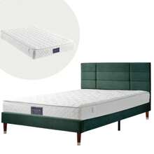 Upholstered Bed, Double Bed With Slatted Base, 140x200cm Upholstered Bed Frame With Headboard, In Dark Green Velvet, For Adults And Teenagers (With Spring Mattress) - Dark Green - View 2