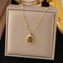 Vintage Elegant Tiger Eye Stone Layered Necklace For Women, Luxury Long Sweater Chain Accessory - Multicolor - View 2