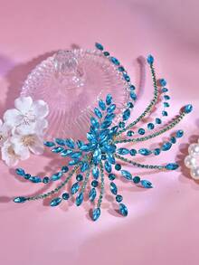 1pc Crystal Flower Hair Comb, Fresh Light Blue Princess Style Side Comb, Suitable For Bride, Wedding, Holiday Gift, Party, Carnival, Casual Wear - Blue - View 9