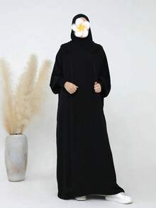 Women's Long Brown Polyester Prayer Robe With Hood And Ruched Cuffs - Hooded Drawstring Robe - View 18