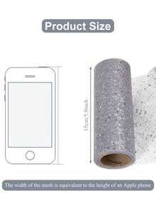 1条15厘米 x 10米银色亮片薄纱，闪亮缎面薄纱面料，适用于婚礼、蓬松薄纱裙、婚礼装饰、桌椅装饰、银色薄纱摄影、新娘派对、迎婴派对、婚礼DIY工艺品、香槟色花束包装薄纱、迎婴派对装饰、一周岁生日派对用品、派对礼品、宴会礼品包装丝带蝴蝶结 - 銀色 - 查看 6