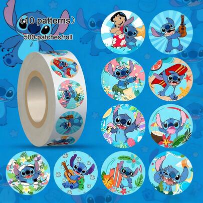 500pcs/Roll Stitch Stickers, Cute Cartoon Stitch Sticker Roll - Decorative Cartoon Tape, Cartoon Theme Design, Soft Color Tone, Cute Waterproof Stickers For DIY Decoration On Notebooks, Phones, Luggage, Refrigerators, Bicycles, Kawaii Gifts, Ideal For Crafts, Gift Wrapping, Phone And Mug Decoration, Birthday Themes And DIY Projects
